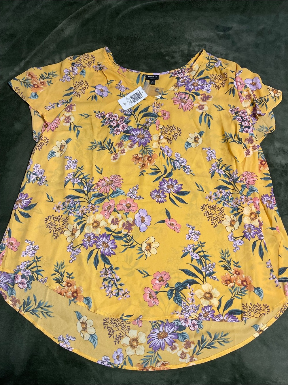 torrid Yellow Floral Button-Detail Short Sleeve Blouse